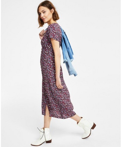 Women's Floral Button-Front Midi Dress Navy Multi $35.97 Dresses