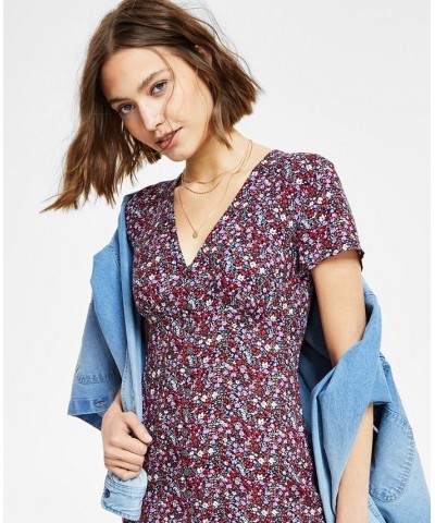 Women's Floral Button-Front Midi Dress Navy Multi $35.97 Dresses