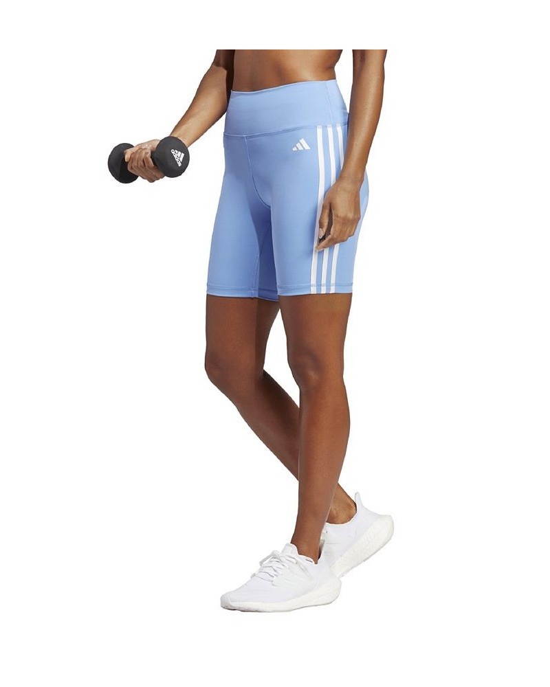 Women's Training Essentials 3-Stripes High-Waisted Short Leggings Blue $14.96 Shorts