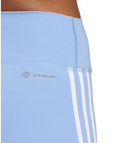 Women's Training Essentials 3-Stripes High-Waisted Short Leggings Blue $14.96 Shorts