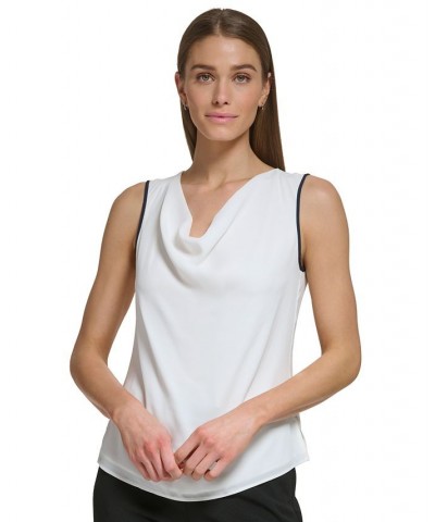 Women's Sleeveless Cowl-Neck Colorblocked Top Linen White / Classic Navy $32.43 Tops