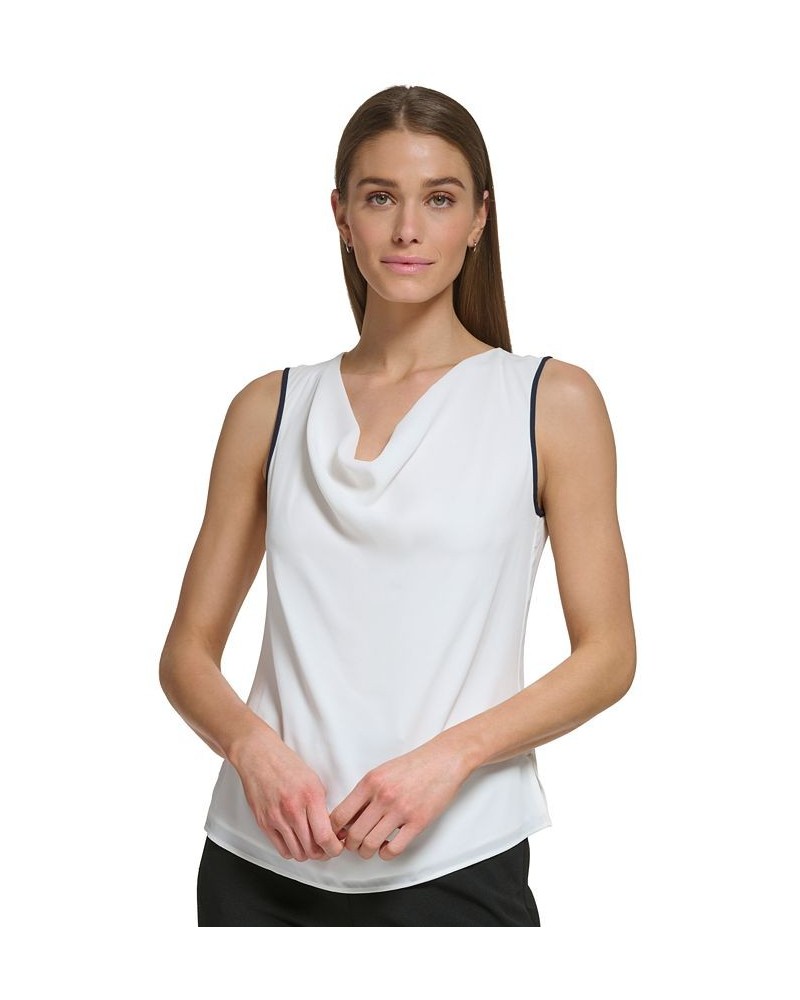 Women's Sleeveless Cowl-Neck Colorblocked Top Linen White / Classic Navy $32.43 Tops