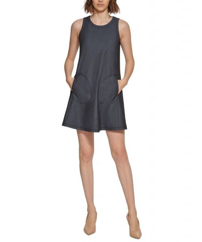 Petite Sleeveless Pocketed Denim Shift Dress Blue $41.28 Dresses