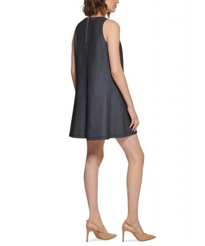 Petite Sleeveless Pocketed Denim Shift Dress Blue $41.28 Dresses