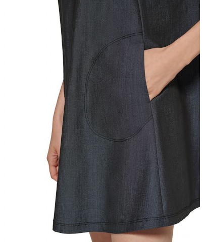 Petite Sleeveless Pocketed Denim Shift Dress Blue $41.28 Dresses