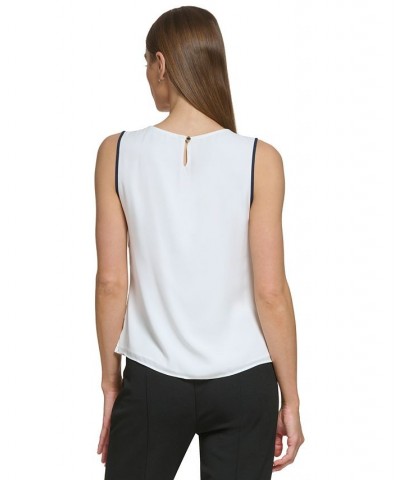 Women's Sleeveless Cowl-Neck Colorblocked Top Linen White / Classic Navy $32.43 Tops