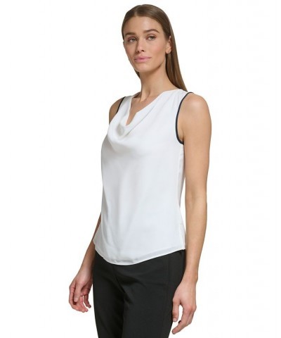 Women's Sleeveless Cowl-Neck Colorblocked Top Linen White / Classic Navy $32.43 Tops