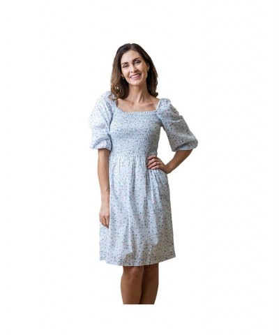 Womens' Smocked Bubble Sleeve Dress Blue $29.98 Dresses