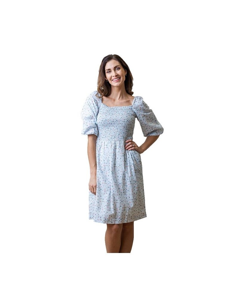 Womens' Smocked Bubble Sleeve Dress Blue $29.98 Dresses