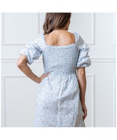 Womens' Smocked Bubble Sleeve Dress Blue $29.98 Dresses