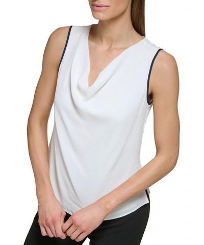 Women's Sleeveless Cowl-Neck Colorblocked Top Linen White / Classic Navy $32.43 Tops