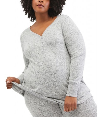 Plus Size Henley Maternity & Nursing Sleep Top Grey $18.99 Sleepwear