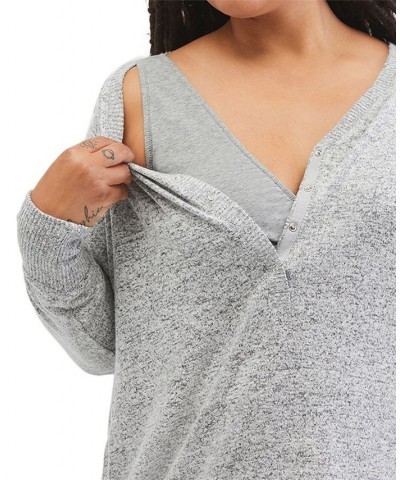 Plus Size Henley Maternity & Nursing Sleep Top Grey $18.99 Sleepwear