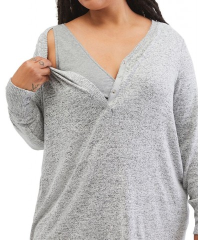 Plus Size Henley Maternity & Nursing Sleep Top Grey $18.99 Sleepwear