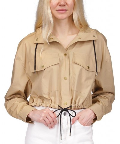 Women's Cotton Cropped Bomber Jacket Khaki $40.25 Jackets