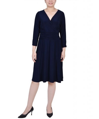 Petite Ruched A-line Dress Blue $34.00 Dresses