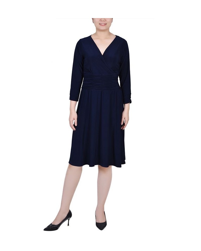 Petite Ruched A-line Dress Blue $34.00 Dresses