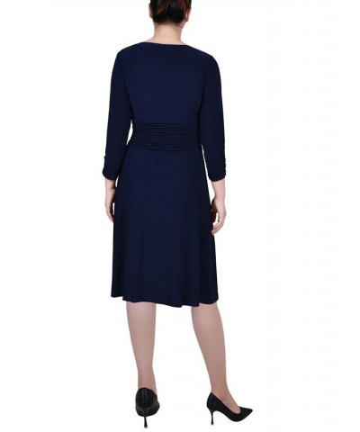 Petite Ruched A-line Dress Blue $34.00 Dresses