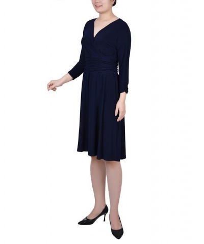 Petite Ruched A-line Dress Blue $34.00 Dresses