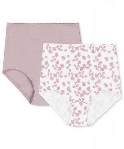 Women's Light Tummy-Control Cotton 2-Pack Brief Underwear X037 White Floral $14.30 Panty