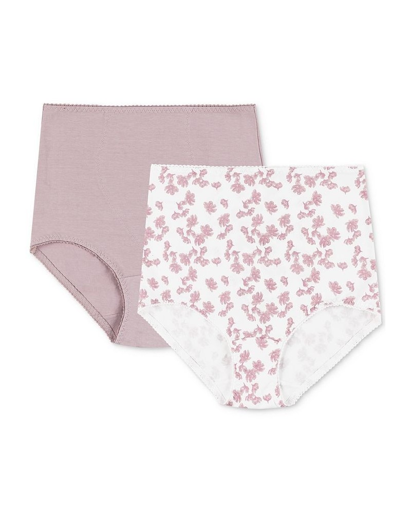 Women's Light Tummy-Control Cotton 2-Pack Brief Underwear X037 White Floral $14.30 Panty