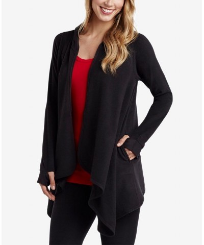 Women's Fleecewear with Stretch Long Sleeve Hooded Wrap Black $12.93 Tops