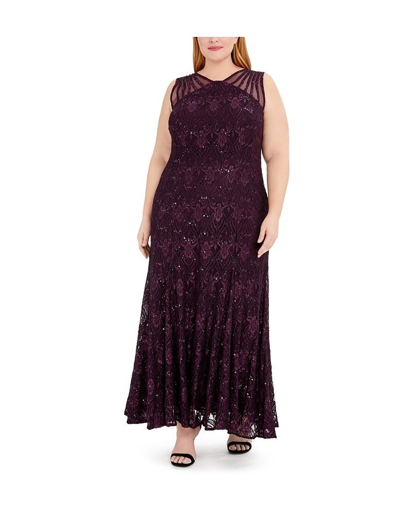 Plus Size Sequin Lace Gown Purple $66.23 Dresses