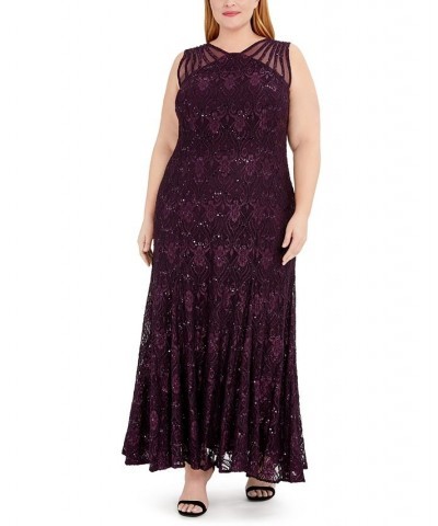 Plus Size Sequin Lace Gown Purple $66.23 Dresses