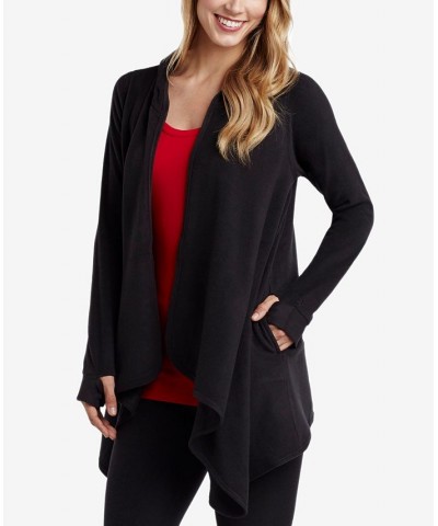 Women's Fleecewear with Stretch Long Sleeve Hooded Wrap Black $12.93 Tops