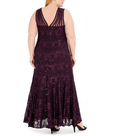 Plus Size Sequin Lace Gown Purple $66.23 Dresses