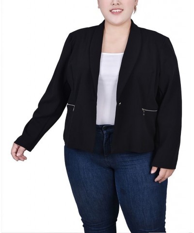 Plus Size Cropped Long Sleeve Crepe Jacket Black $13.20 Jackets