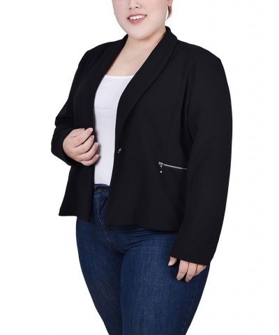 Plus Size Cropped Long Sleeve Crepe Jacket Black $13.20 Jackets