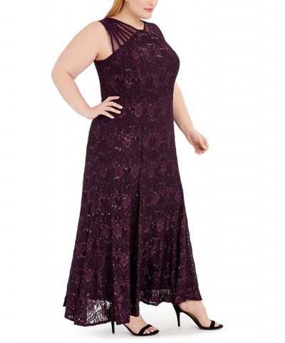 Plus Size Sequin Lace Gown Purple $66.23 Dresses