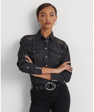 Women's Studded Denim Shirt Nightfall Wash $42.51 Tops