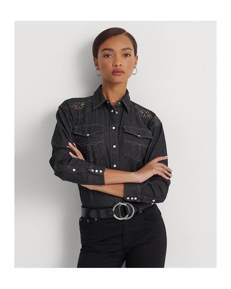 Women's Studded Denim Shirt Nightfall Wash $42.51 Tops