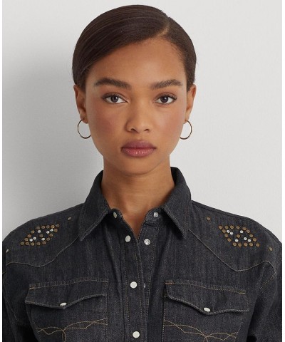 Women's Studded Denim Shirt Nightfall Wash $42.51 Tops