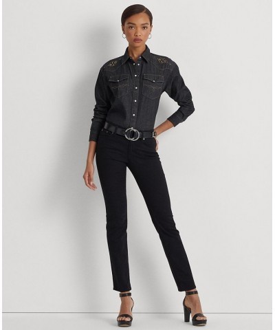 Women's Studded Denim Shirt Nightfall Wash $42.51 Tops