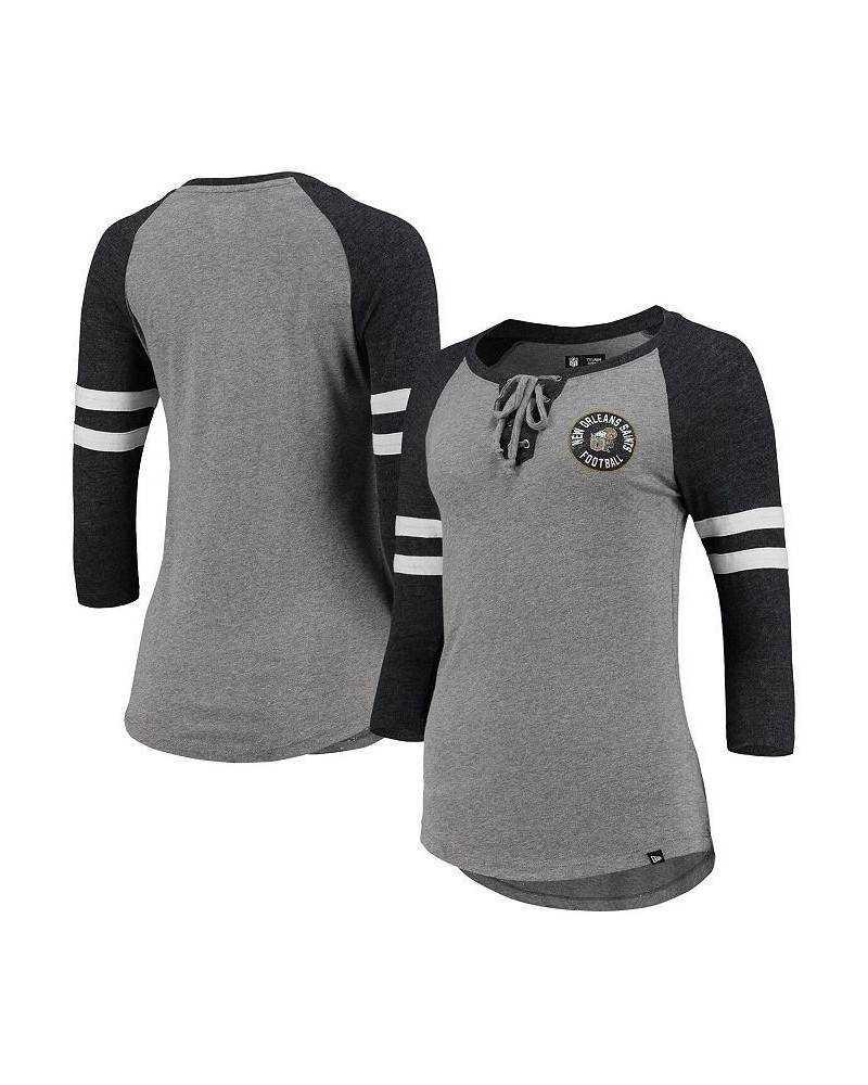 Women's Heathered Gray New Orleans Saints Throwback Raglan 3/4-Sleeve Lace-Up T-shirt Heathered Gray $18.00 Tops