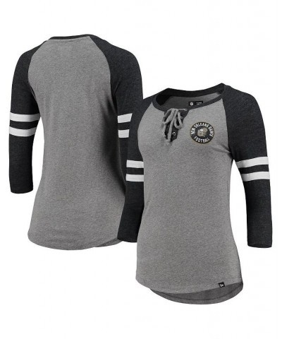 Women's Heathered Gray New Orleans Saints Throwback Raglan 3/4-Sleeve Lace-Up T-shirt Heathered Gray $18.00 Tops