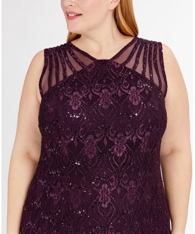 Plus Size Sequin Lace Gown Purple $66.23 Dresses