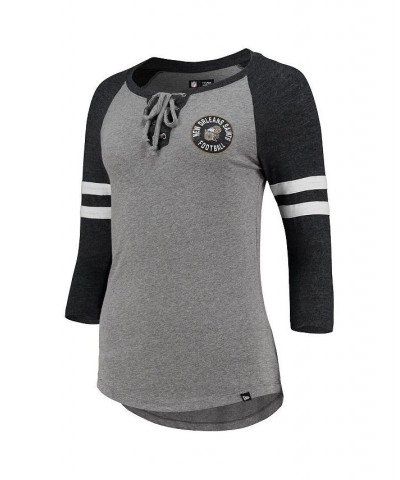 Women's Heathered Gray New Orleans Saints Throwback Raglan 3/4-Sleeve Lace-Up T-shirt Heathered Gray $18.00 Tops