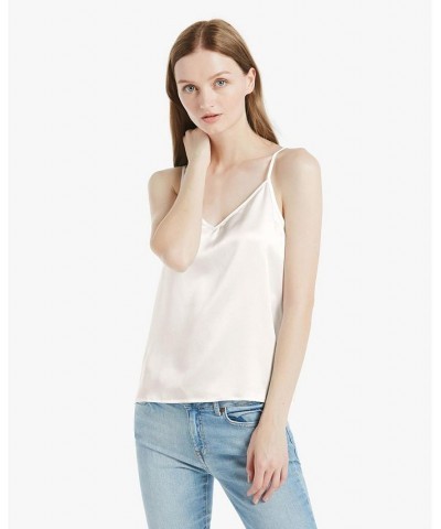 Women's V Neckline Silk Camisole with Spaghetti Straps Natural White $42.61 Tops