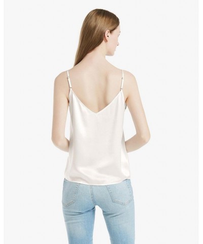 Women's V Neckline Silk Camisole with Spaghetti Straps Natural White $42.61 Tops