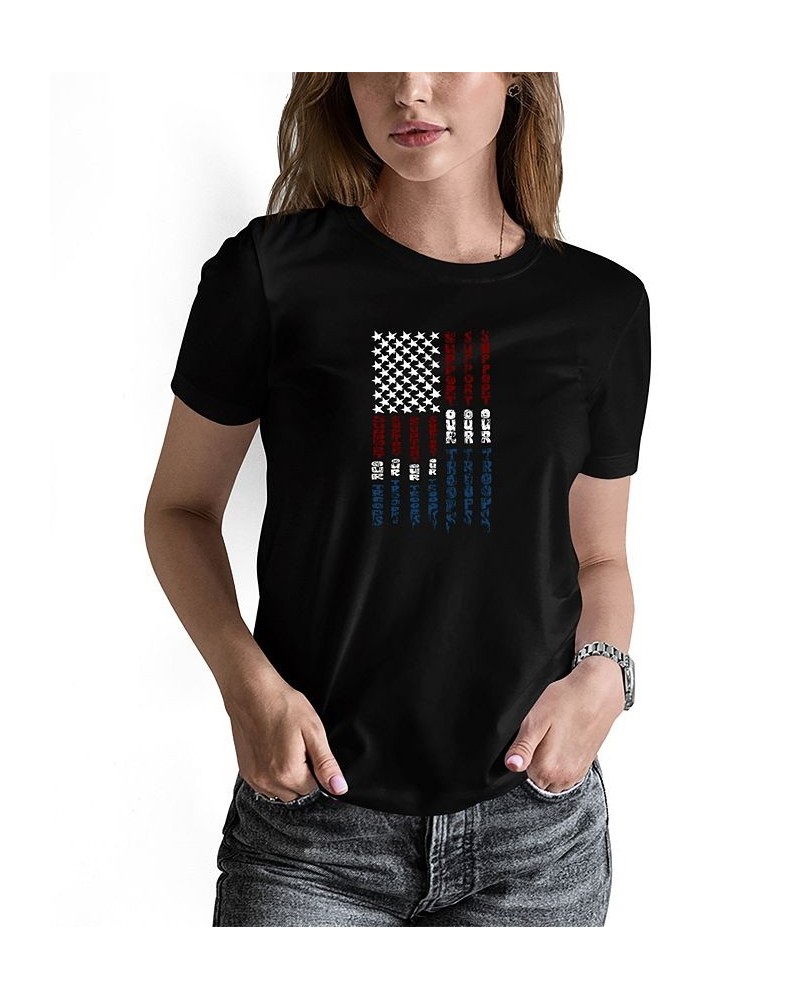 Women's Support Our Troops Word Art T-shirt Black $19.94 Tops