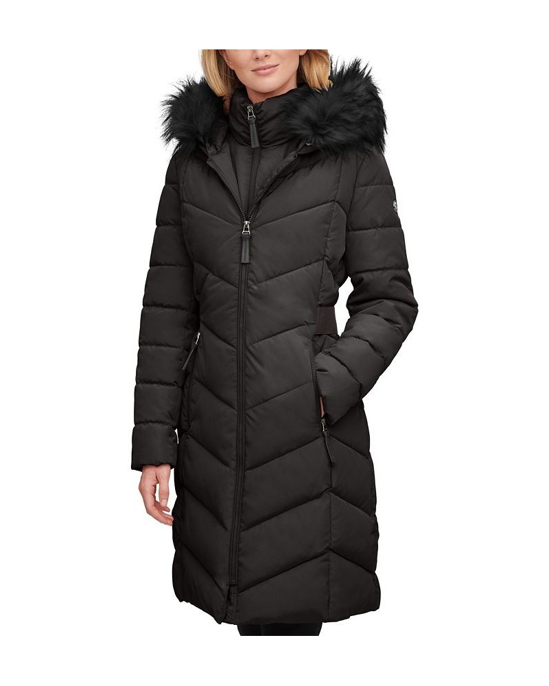 Women's Faux-Fur-Trim-Hooded Puffer Coat Black $68.40 Coats