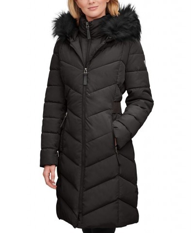 Women's Faux-Fur-Trim-Hooded Puffer Coat Black $68.40 Coats