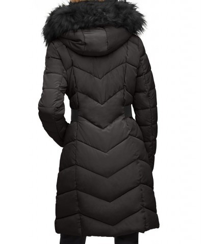 Women's Faux-Fur-Trim-Hooded Puffer Coat Black $68.40 Coats