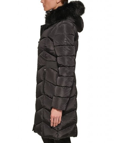 Women's Faux-Fur-Trim-Hooded Puffer Coat Black $68.40 Coats