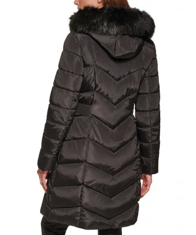 Women's Faux-Fur-Trim-Hooded Puffer Coat Black $68.40 Coats