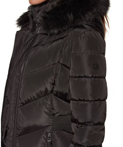 Women's Faux-Fur-Trim-Hooded Puffer Coat Black $68.40 Coats